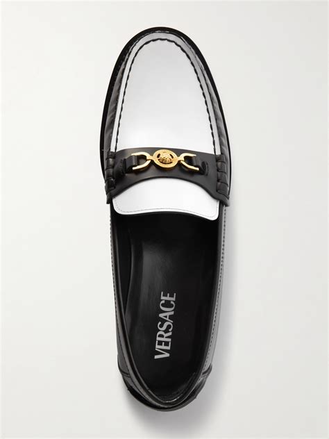 versace spazzolato leather penny loafer|VERSACE Embellished two.